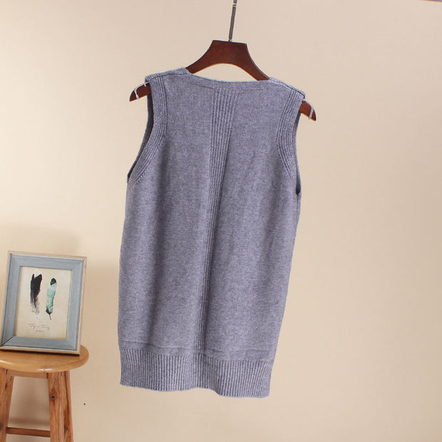 Damen Ärmelloses Stricktop mit V-Ausschnitt und Feinstrickstruktur WW