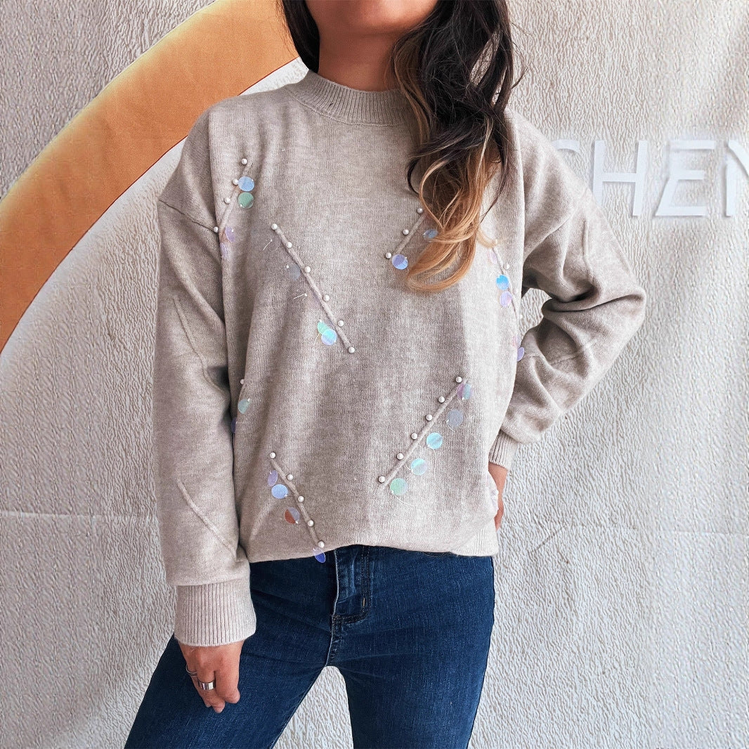 Damen Pullover mit modischen Perl- und Strassdetails WW