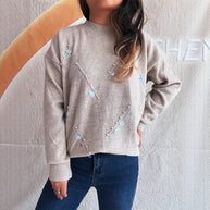 Damen Pullover mit modischen Perl- und Strassdetails WW