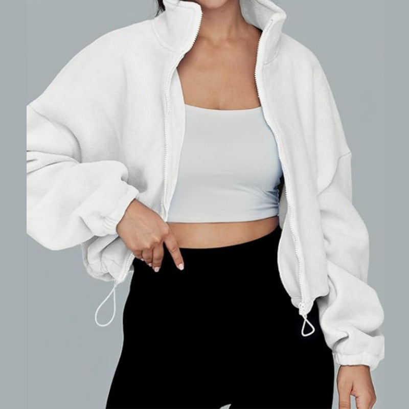 Damen modischer Oversized Pullover mit hohem Kragen und Reißverschluss WW