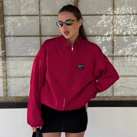 Damen Sportliche Oversized-Jacke mit hohem Kragen und Reißverschluss WW