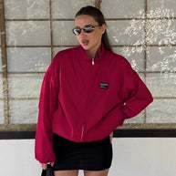 Damen Sportliche Oversized-Jacke mit hohem Kragen und Reißverschluss WW