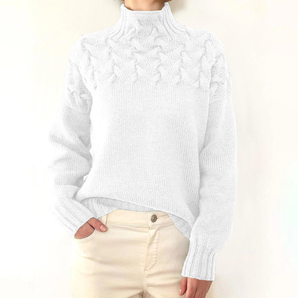 Damen Strickpullover mit hochgeschlossenem Kragen und trendigem Zopfmuster WW