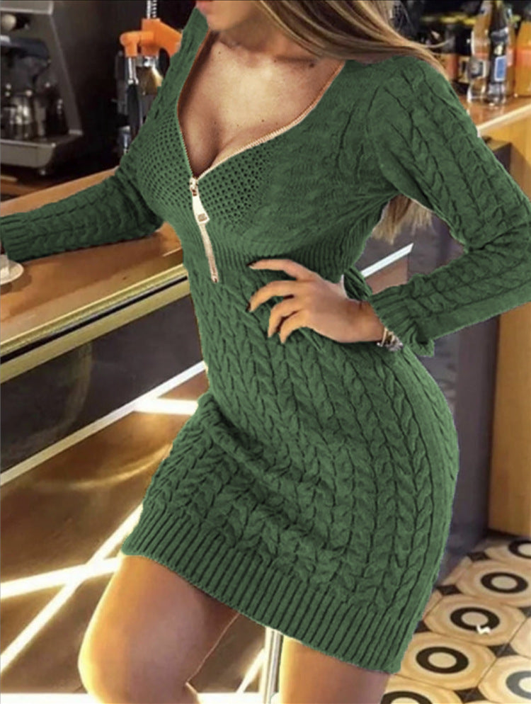 Damen Strickkleid mit engem Schnitt und dekorativer Reißverschlussdetails WW