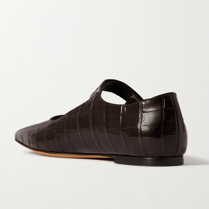 Damen Elegante Spitz-Zehen Knöchelriemen Ballerinas mit goldener Schnalle WW