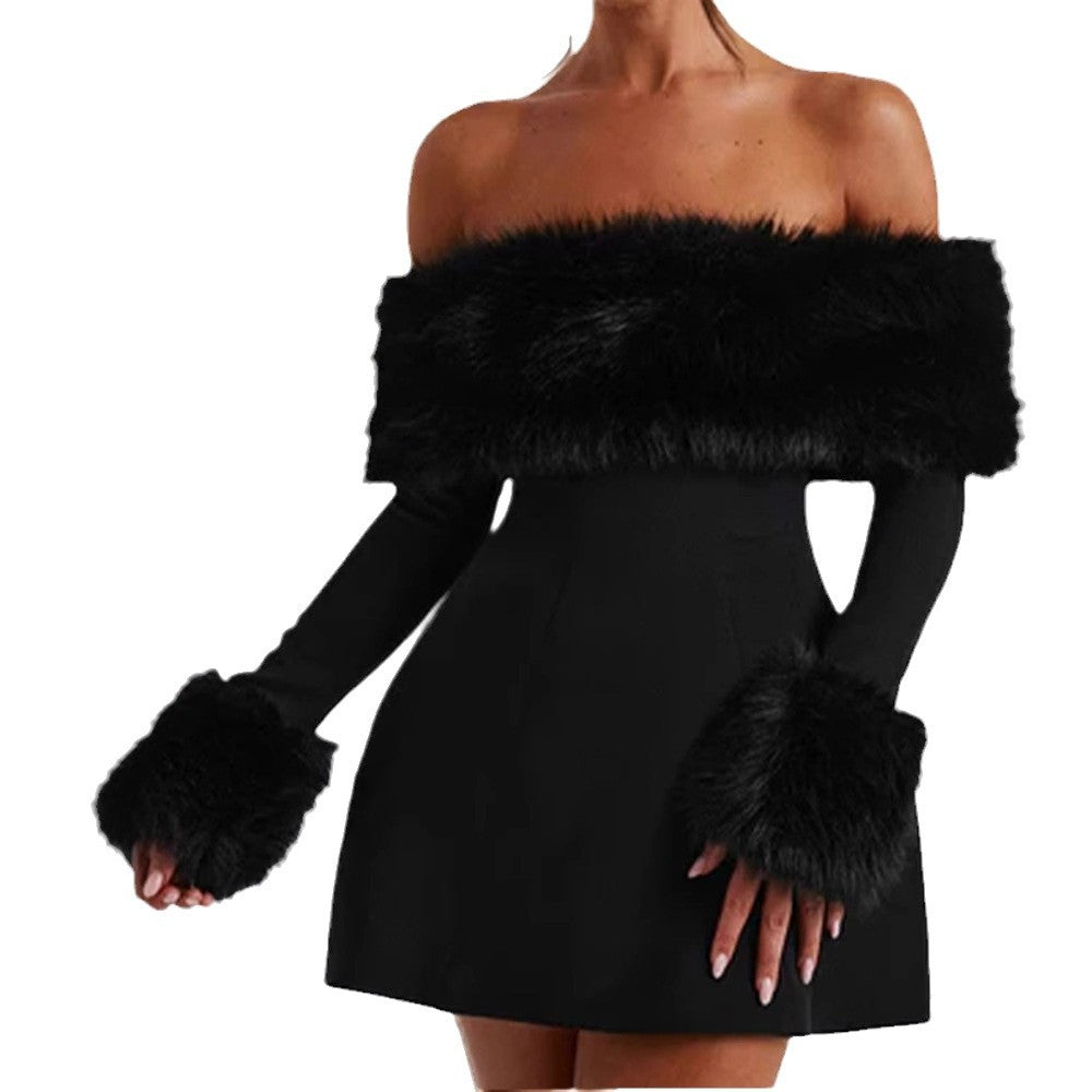 Damen Stilvolles Minikleid mit abnehmbaren Flauschenärmeln WW