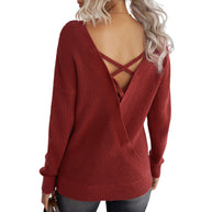 Damen lässiger Strickpullover mit offenem Rückendesign WW