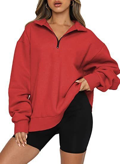 Damen Sportlicher Sweater mit Halbreißverschluss und oversized Passform WW