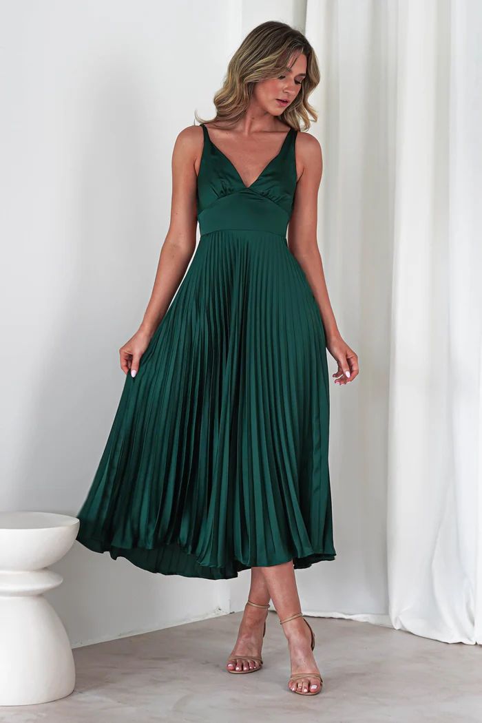 Damen Plissiertes Maxikleid mit V-Ausschnitt und schwingendem Rock WW