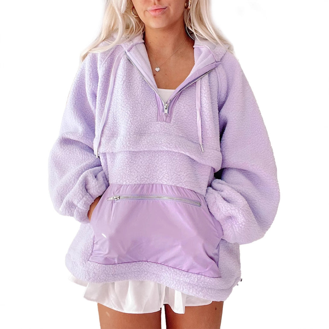 Damen Fleece-Pullover mit hohem Kragen und praktischer Fronttasche WW