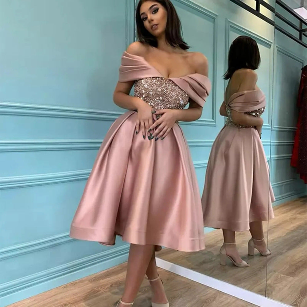 Damen Festliches Cocktailkleid mit schimmernden Pailletten und elegantem Rüschendesign WW
