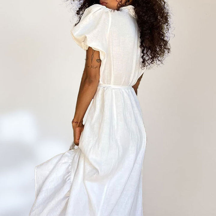 Damen Maxikleid mit luftiger Wickeloptik und dekorativem Rüschensaum W&W Mode