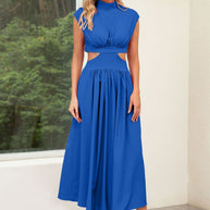 Damen Cut-Out Sommerkleid mit hohem Kragen WW