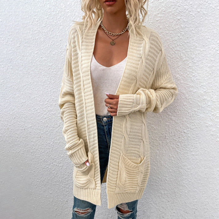 Damen Strickjacke mit tiefem V-Ausschnitt und Taschen WW
