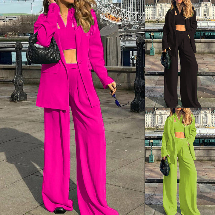 Damen Mode Set mit weitem Blazer und cropped Top W&W Mode
