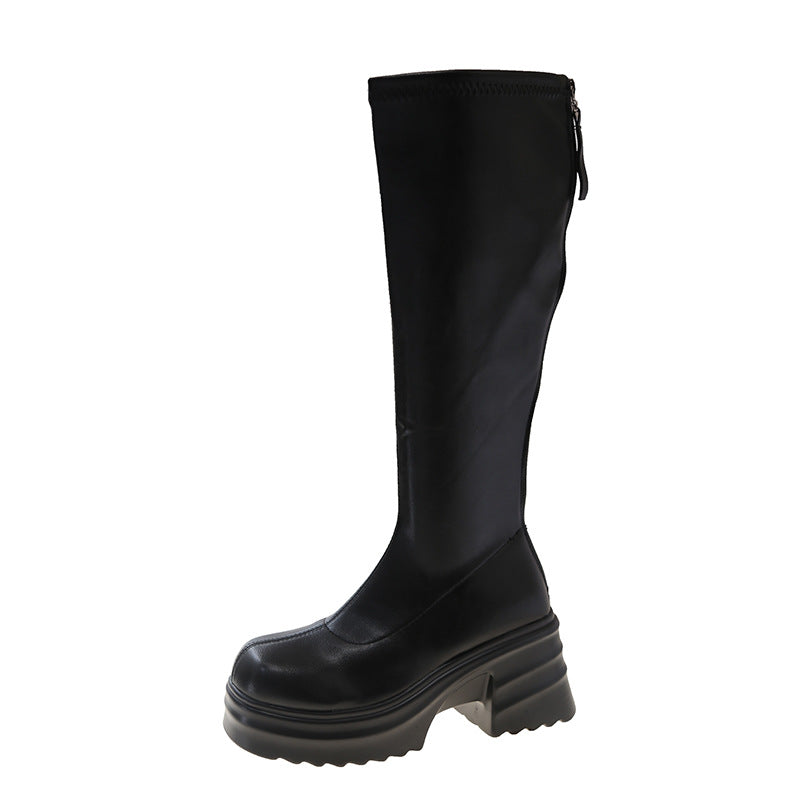 Damen modische Stretch-Stiefel mit dicker Plateausohle W&W Mode