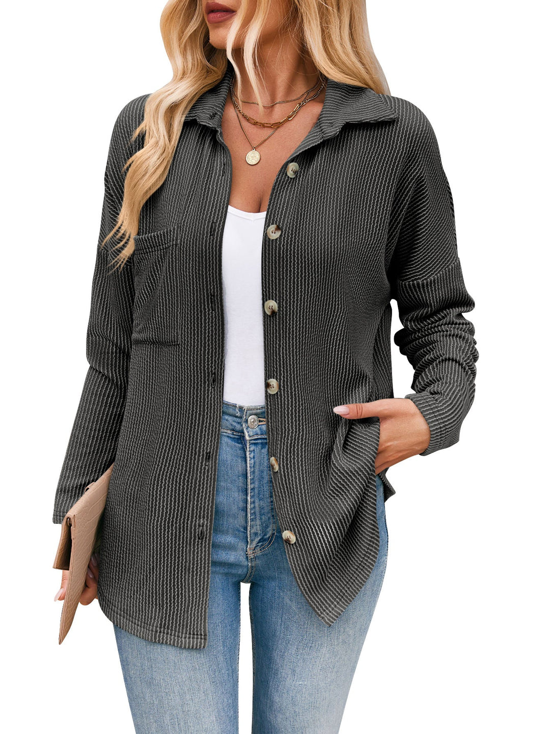 Damen lässige Strickjacke mit Knopfleiste W&W Mode