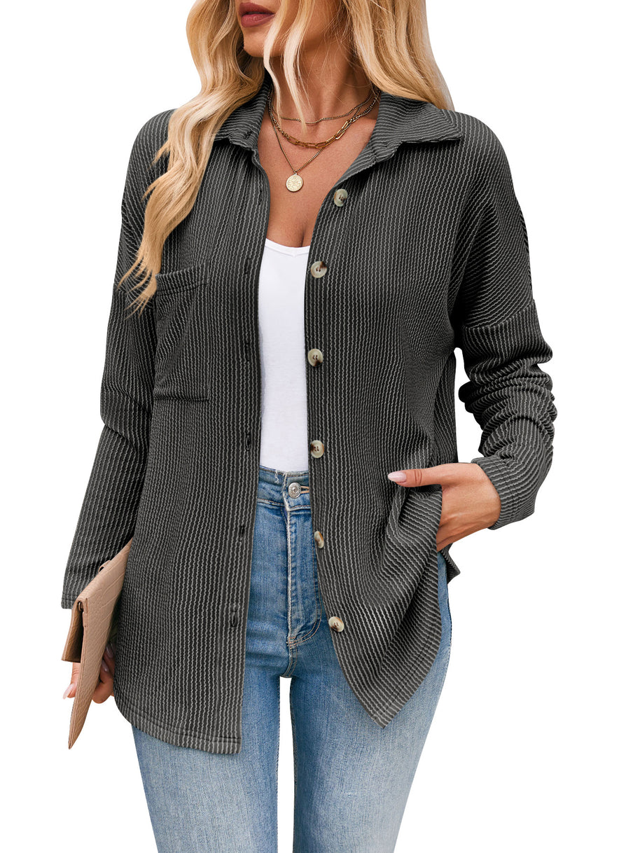 Damen lässige Strickjacke mit Knopfleiste WW