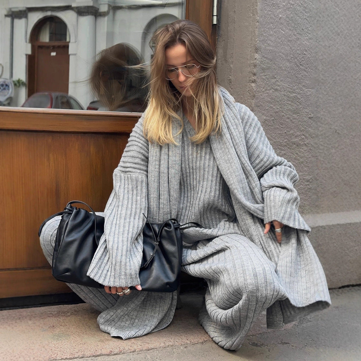 Damen Relaxed Strick-Ensemble mit Schal WW