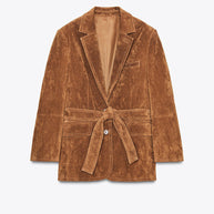 Damen Samt Blazerjacke mit Gürtel und eleganter Passform WW