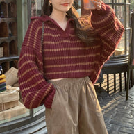 Damen Strickpullover mit lässigem Kragen und attraktiven Streifen WW