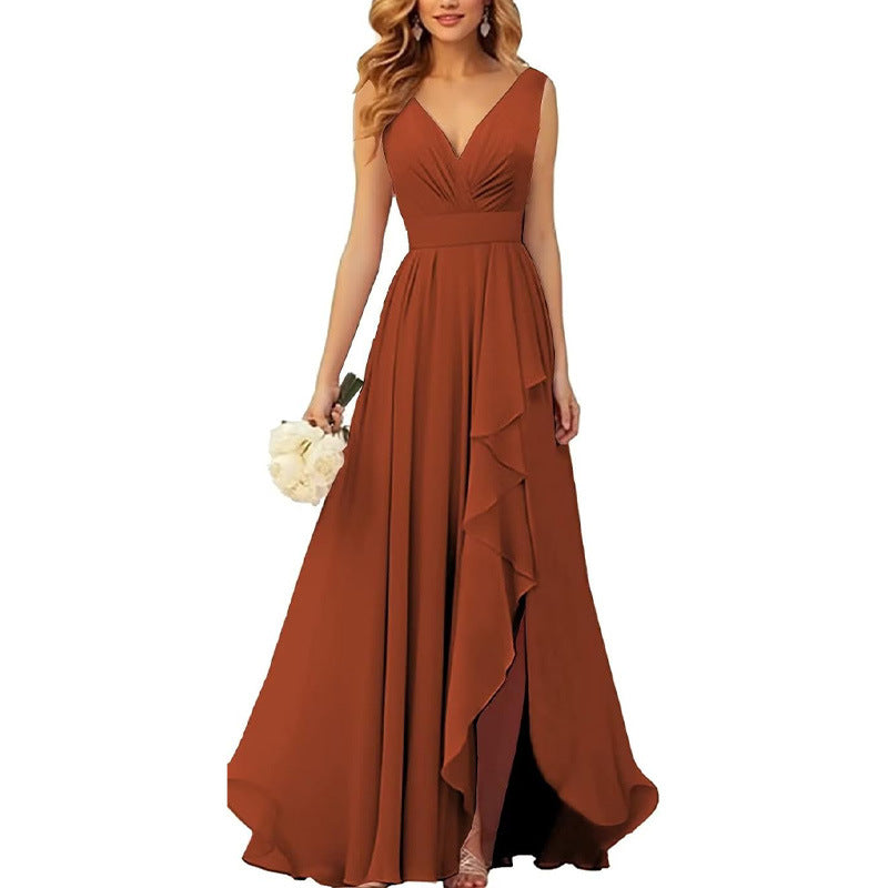 WW | Ballkleid Damen Sexy Cocktail Abendkleid Stern High End Pfirsich Pink Chiffon Brautjungfernkleid Sommer