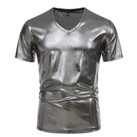 Herren Glänzendes Metallisches V-Ausschnitt T-Shirt WW