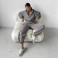 Damen sportliches und lässiges Tweed-Kapuzen-Set WW