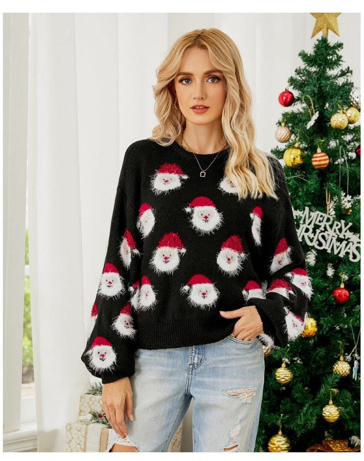 Damen festlicher Pullover mit weihnachtlichem Santa-Muster W&W Mode