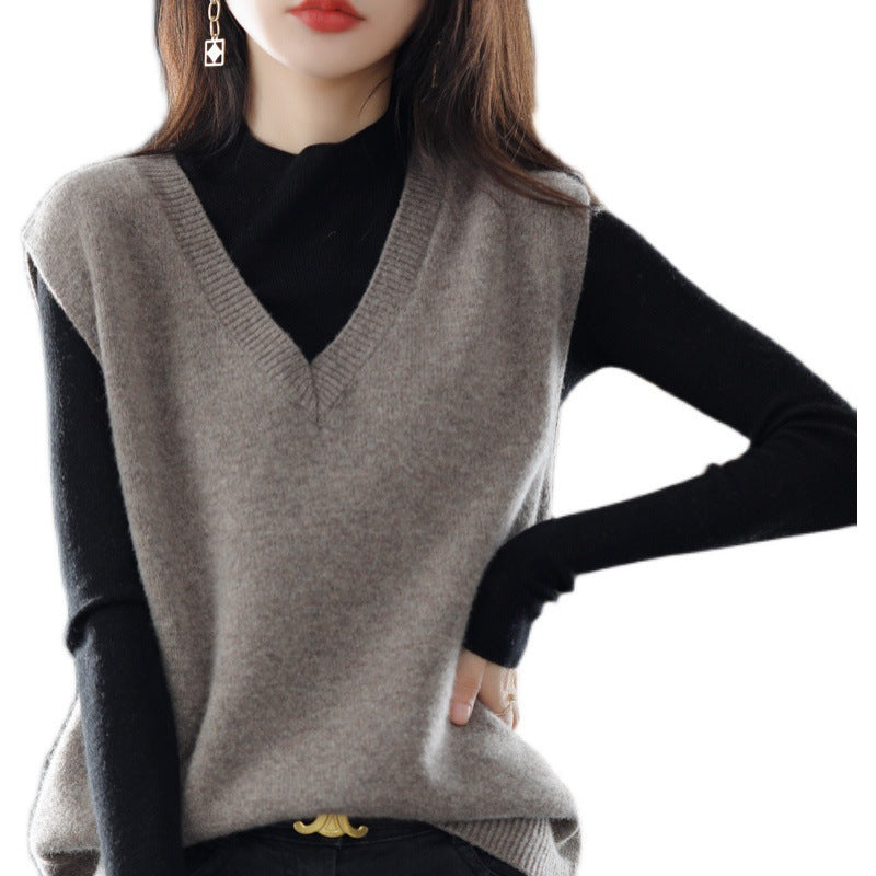 Damen Ärmellose Strickweste mit V-Ausschnitt und feiner Textur WW