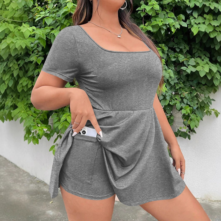 Damen A-linien Kleid mit Rundhalsausschnitt WW