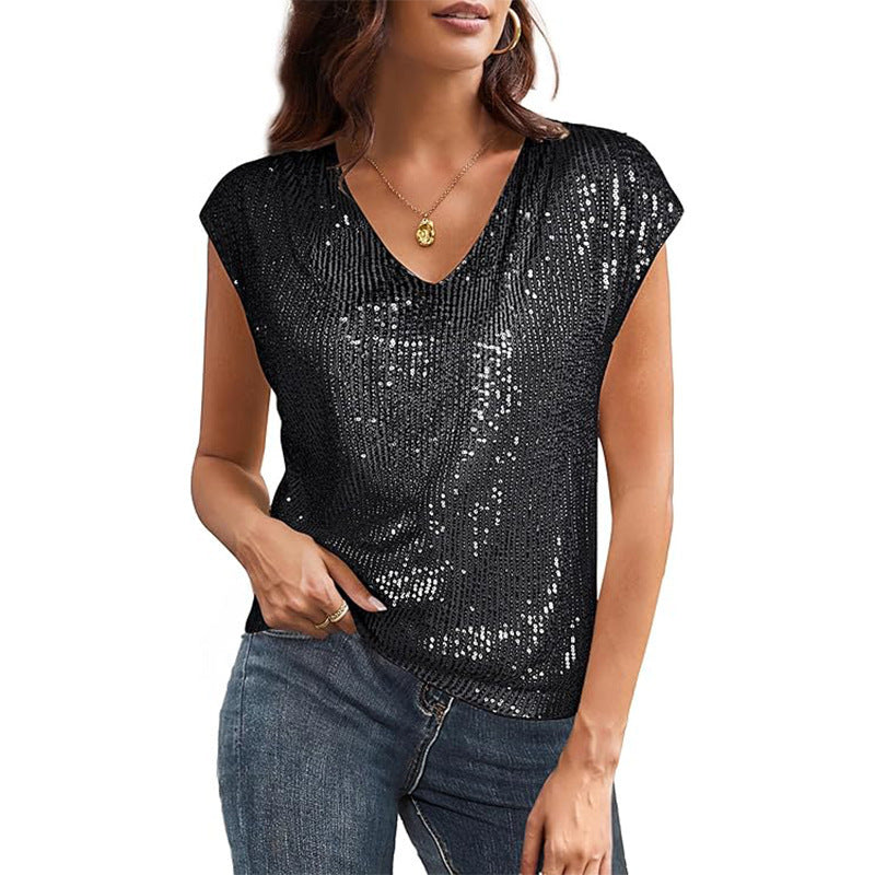 Damen Casual V-Ausschnitt Shimmer Top WW