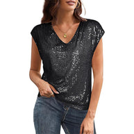 Damen Casual V-Ausschnitt Shimmer Top WW