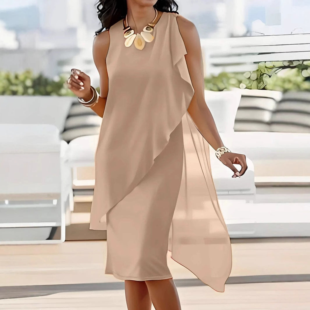 Damen asymmetrisches Chiffonkleid mit raffiniertem Rüschendetail WW