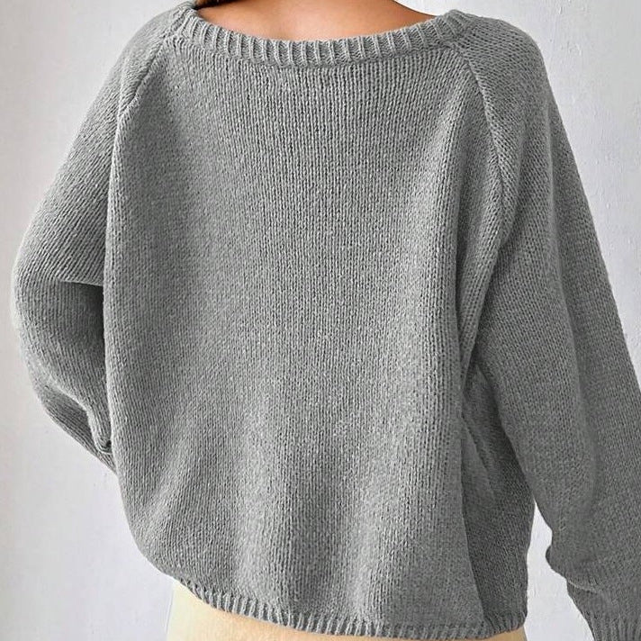 Damen Bequemer Oversized Pullover mit weitem Rundhalsausschnitt WW