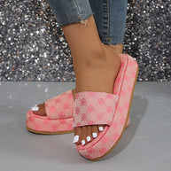 Damen Plattform Rutsch Sandalen mit stilvollem Grafikdruck WW