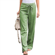 Damen bequeme Leinenhose mit elastischem Bund und verstellbarem Bindegürtel WW