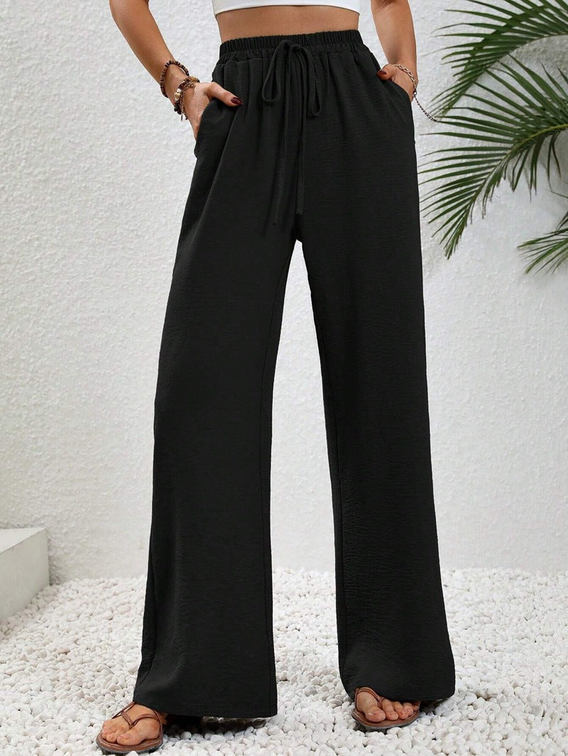 Damen lässige, breite Freizeithose mit elastischem Bund und seitlichen Taschen W&W Mode