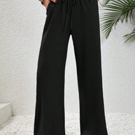 Damen lässige, breite Freizeithose mit elastischem Bund und seitlichen Taschen WW