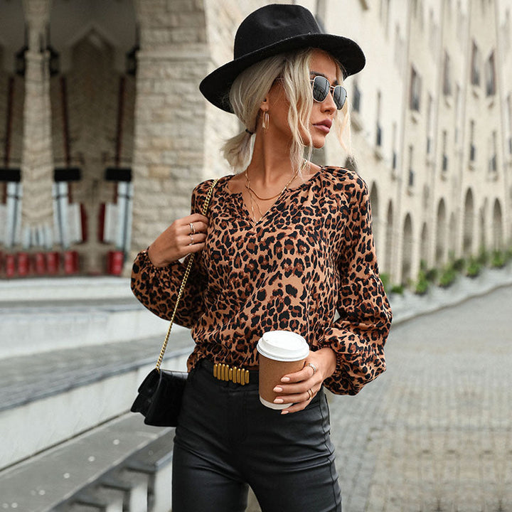 Damen Bluse mit einzigartigem Leopardenmuster und voluminösen Ärmeln W&W Mode