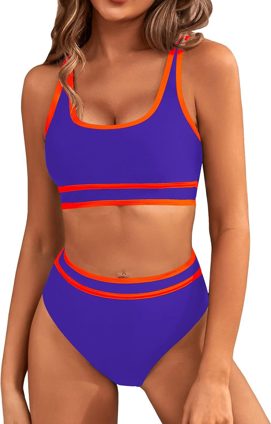 Damen Sportliches Bikini-Set mit breiten Trägern und hohem Schnitt WW