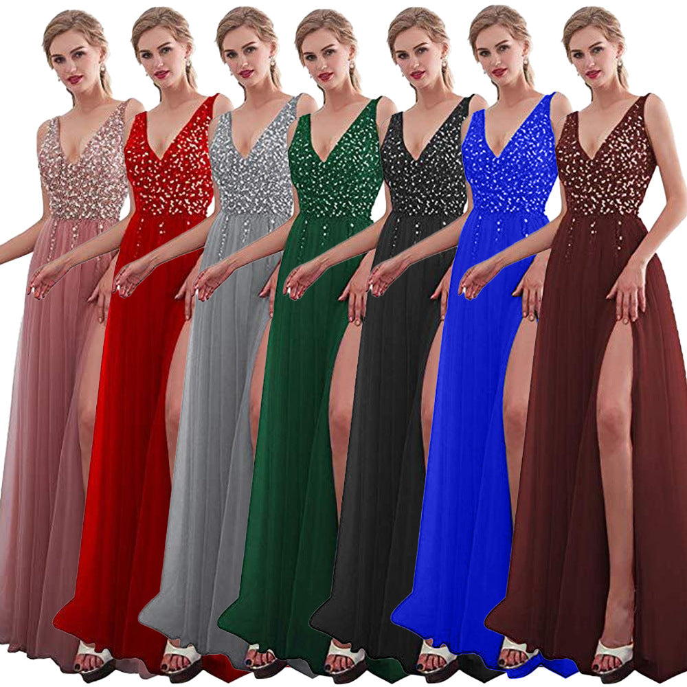 Damen Maxikleid mit schimmerndem Paillettenoberteil und elegantem Schlitz WW