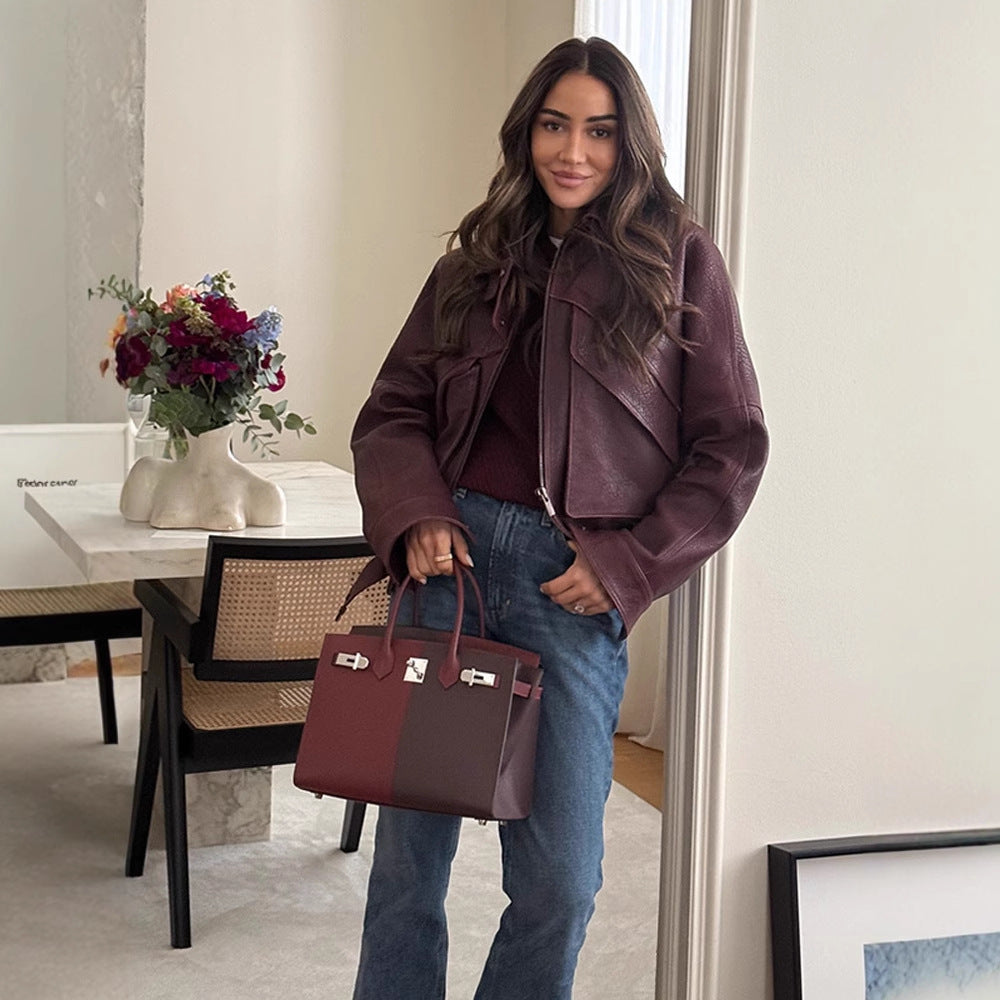 Damen Statement-Lederjacke mit asymmetrischem Schnitt und voluminösen Ärmeln WW