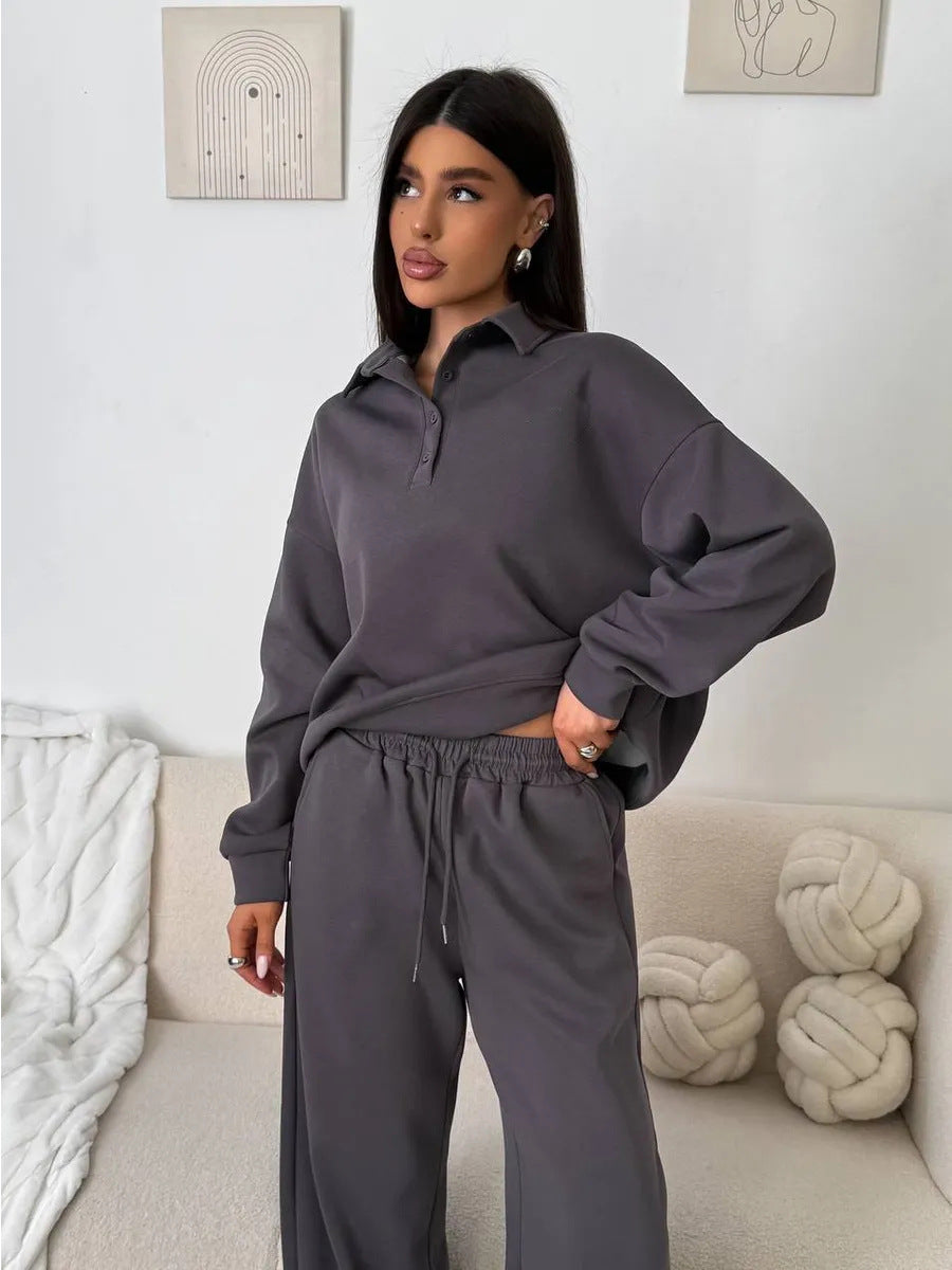Damen bequemer Poloshirt und lockere Hose Set WW