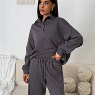 Damen bequemer Poloshirt und lockere Hose Set WW