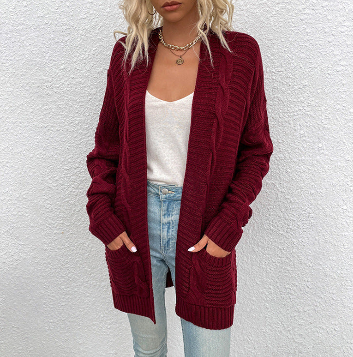 Damen Strickjacke mit tiefem V-Ausschnitt und Taschen WW