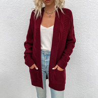 Damen Strickjacke mit tiefem V-Ausschnitt und Taschen WW
