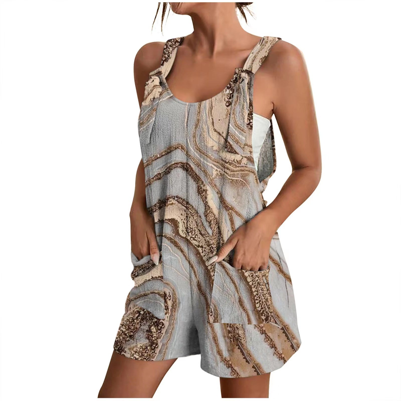 Damen luftiger Overall mit floralen Mustern und praktischen Taschen WW