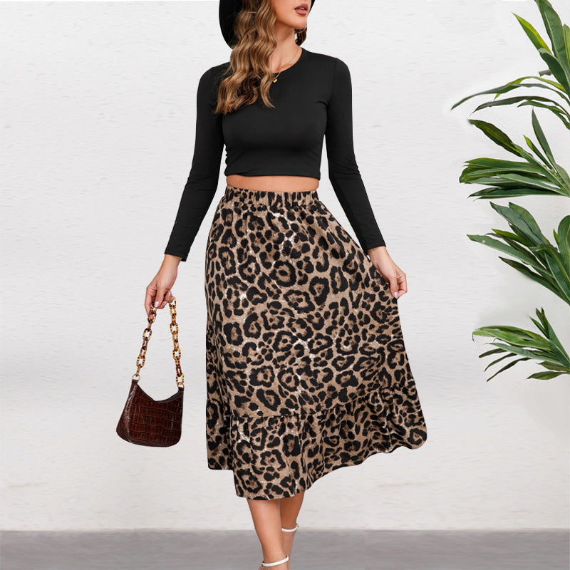 Damen Midirock mit elegantem Leoprint und fließendem Schnitt W&W Mode