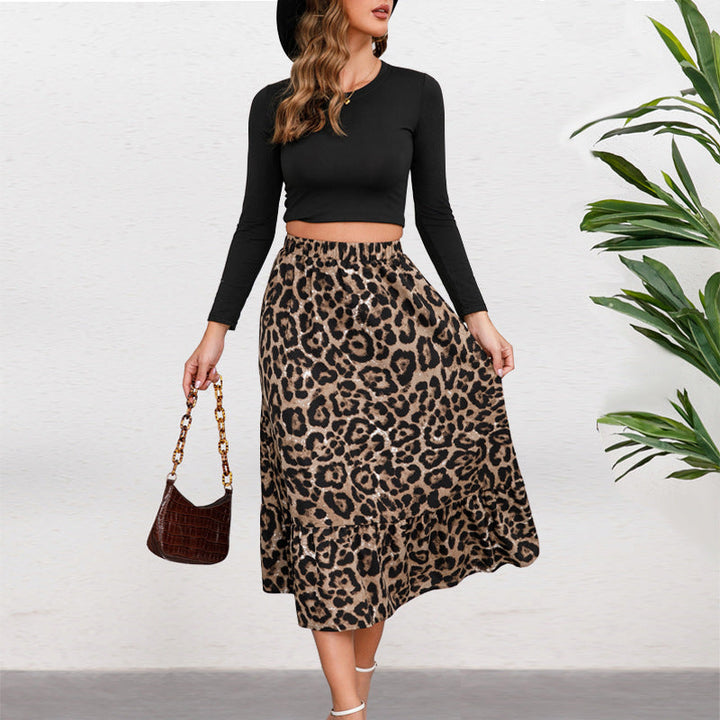 Damen Midirock mit elegantem Leoprint und fließendem Schnitt W&W Mode
